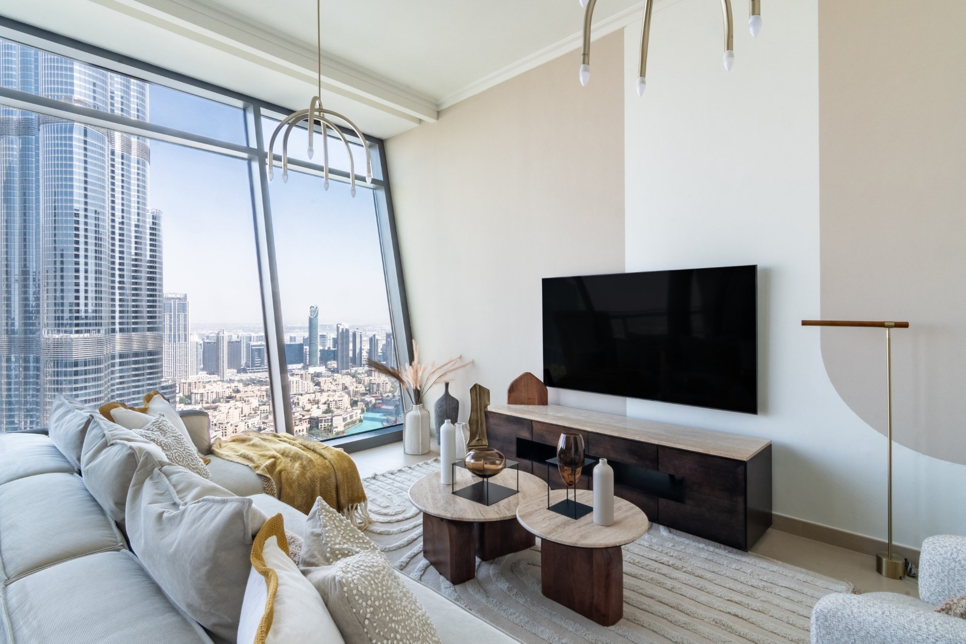 Burj Vista luxury living room overlooking Burj Khalifa and Downtown Dubai — The Smart Concierge