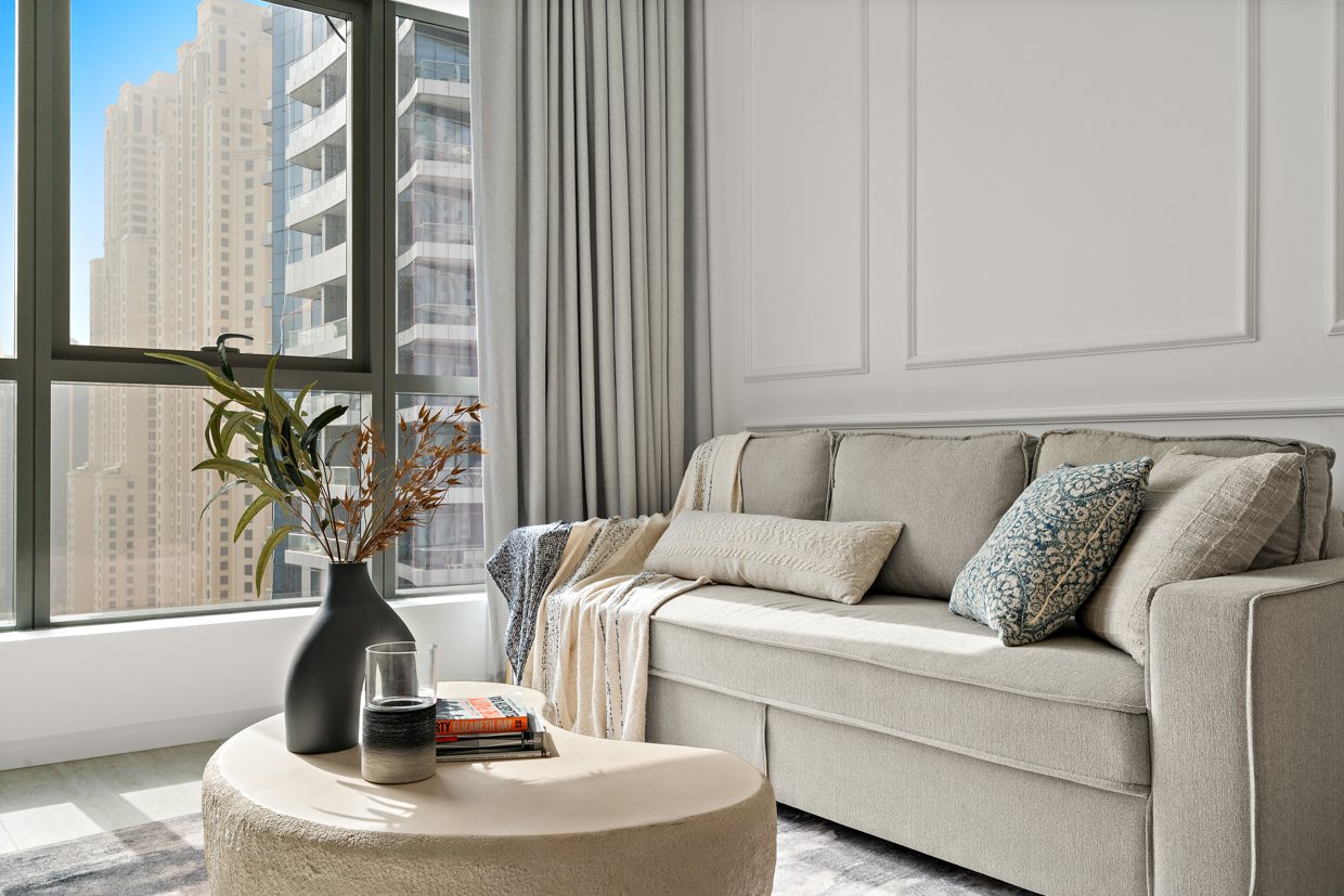 Bay Central renovated lounge — The Smart Concierge Dubai holiday home