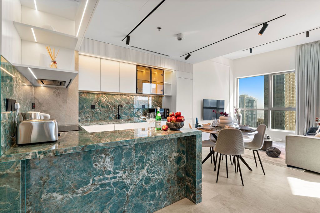 Bay Central renovated kitchen — The Smart Concierge Dubai holiday home